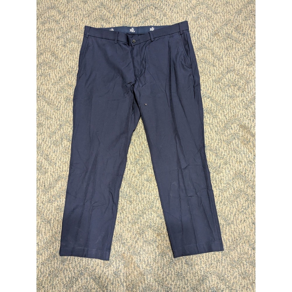Lauren Ralph Lauren Navy Blue Dress Pants Mens Flat Front Trousers RL Logo